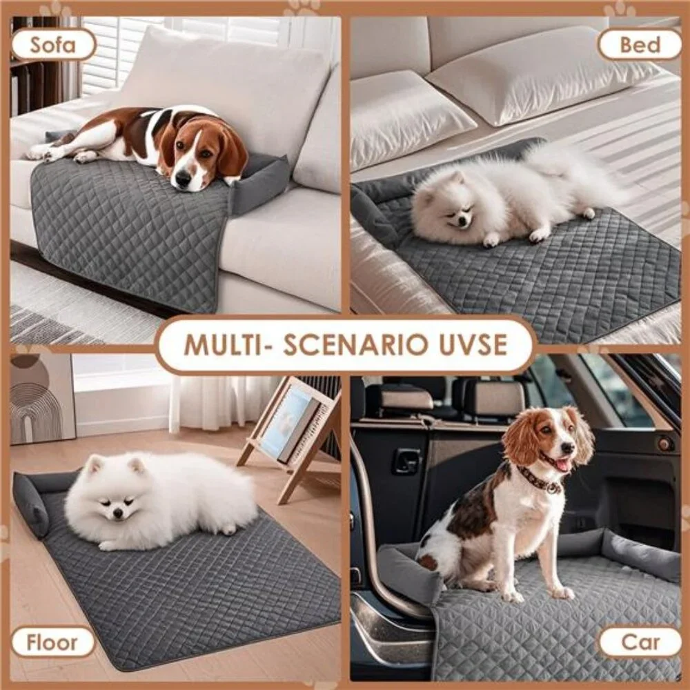 Calming Dog Bed Mat for Couch, Calming Dog Couch Bed with 3 Side Dog Pillow